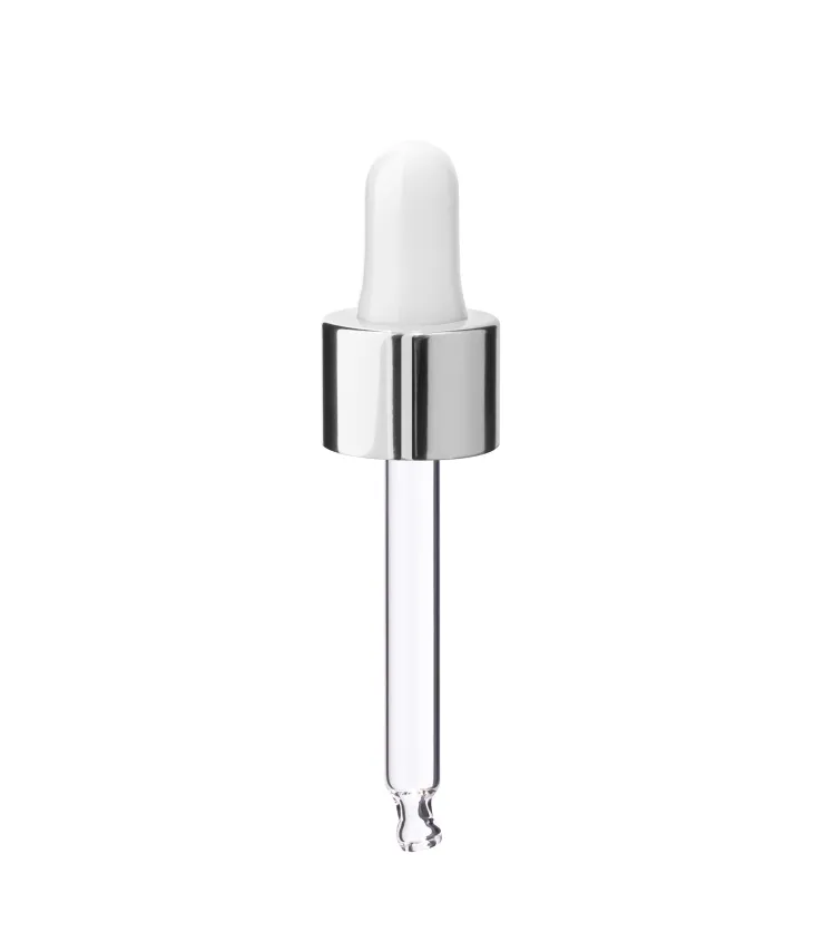 Glas Tropfpipette 18/410 mit silbernem Verschluss 66 mm